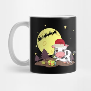 Cute Cow Santa With Reindeer Christmas Day Costume Gift Mug